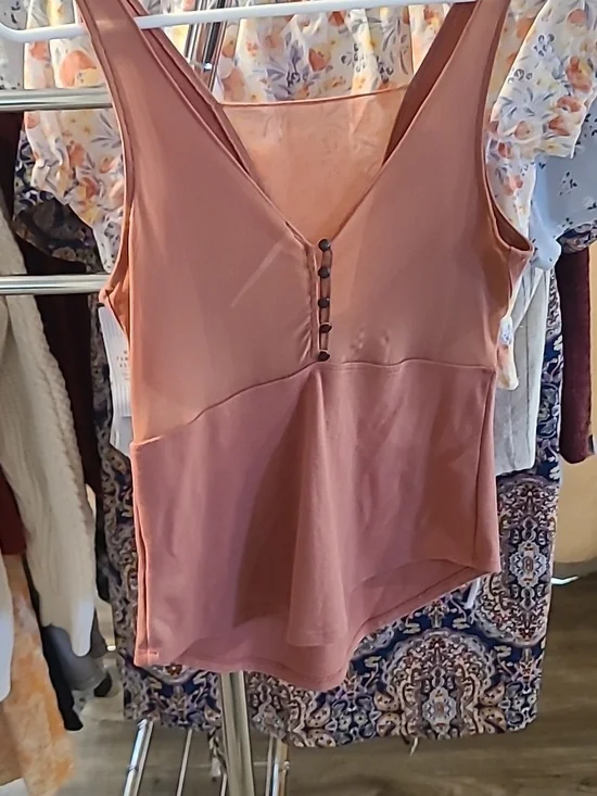 #8 - Free People Sheer Tank Top Light Dusty Rose Pink, Small - Picture 3 of 4